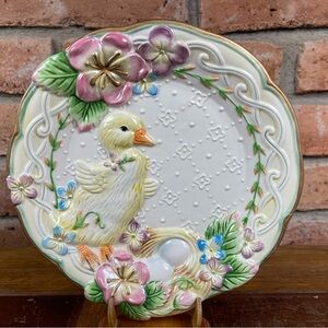 Fitz and Floyd Floral Duck Plate Easter Spring Pink, Green, Gold